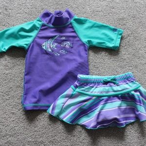 UV SKINZ Rashguard 2 pc Swimsuit Skirt 12-18M Fish